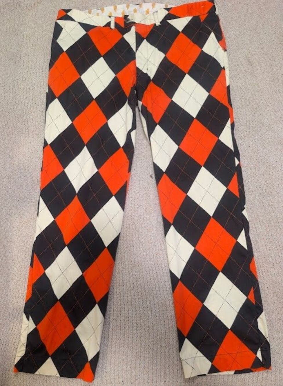 Loudmouth Golf Pants Orange & Black Diamond Mens 42x33